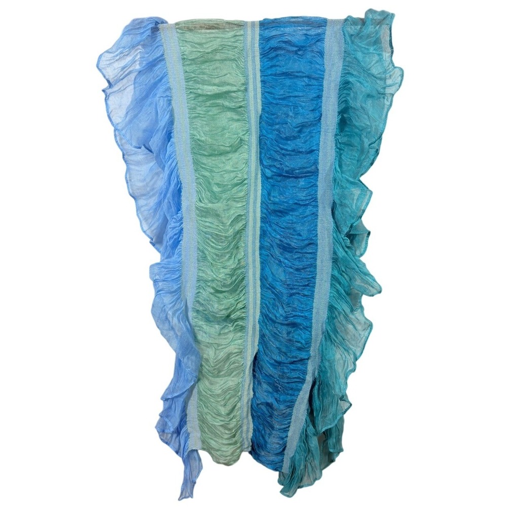 Ombre Blue Green Sheer Gauze Crinkle Scarf Wrap Shawl Beach Travel‎ Lightweight